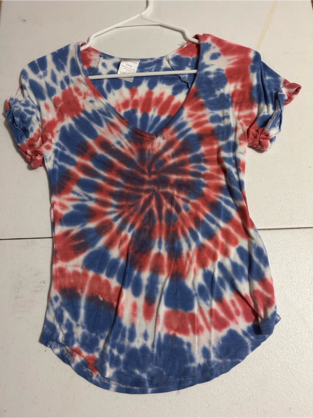NOBO Red & Blue Spiral Tie-Dye V-Neck Short Sleeve Top